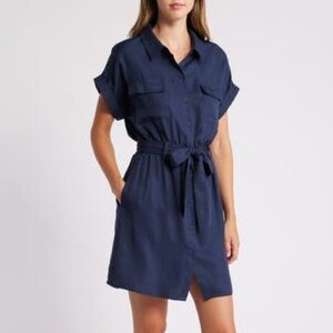 Velvet Heart Navy Blue Short Sleeve Tencel Shirt Dress – Size Medium
